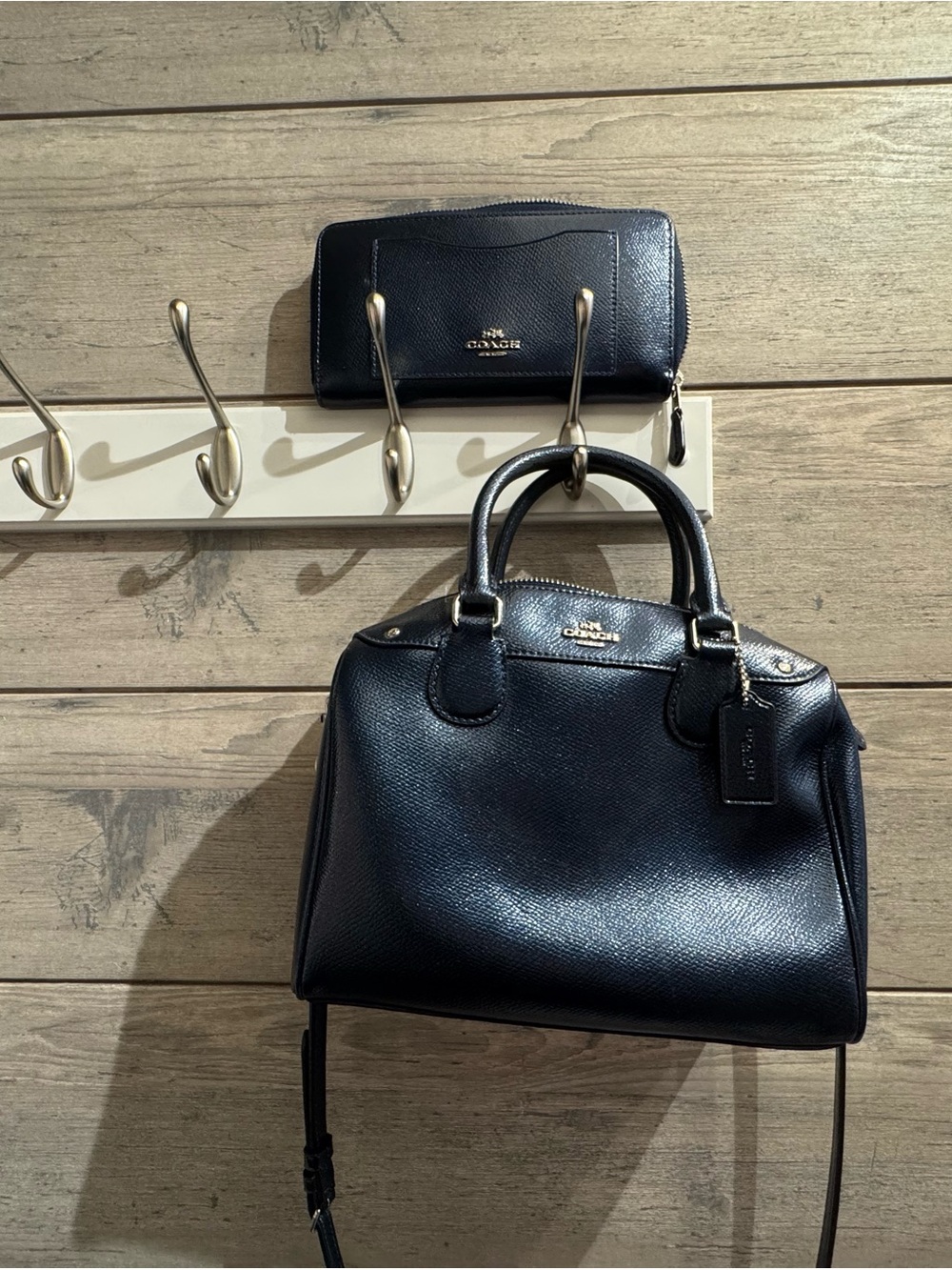 Coach Navy Pebbled Leather Satchel with Matching Zip Wallet